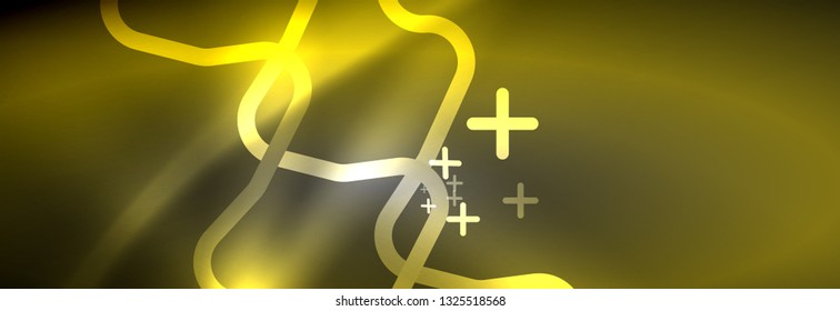 Glowing neon abstract lines, techno futuristic template, vector illustration