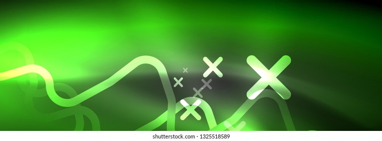 Glowing neon abstract lines, techno futuristic template, vector illustration