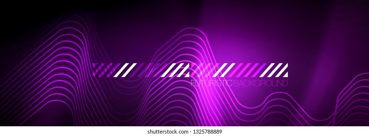 Glowing neon abstract lines, techno futuristic template, vector illustration
