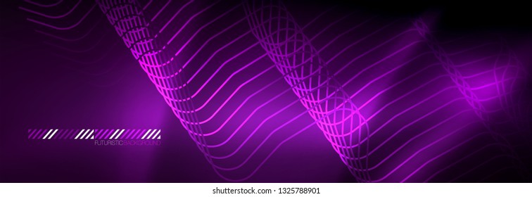 Glowing neon abstract lines, techno futuristic template, vector illustration