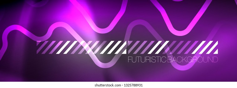 Glowing neon abstract lines, techno futuristic template, vector illustration