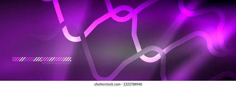 Glowing neon abstract lines, techno futuristic template, vector illustration