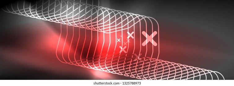 Glowing neon abstract lines, techno futuristic template, vector illustration