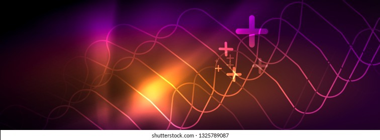 Glowing neon abstract lines, techno futuristic template, vector illustration