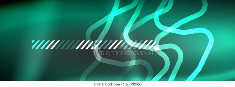 Glowing neon abstract lines, techno futuristic template, vector illustration