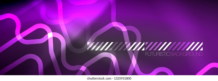 Glowing neon abstract lines, techno futuristic template, vector illustration