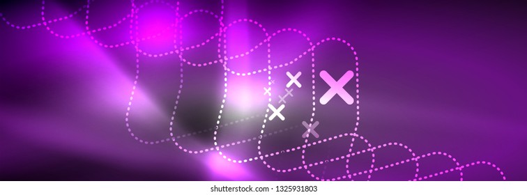 Glowing neon abstract lines, techno futuristic template, vector illustration