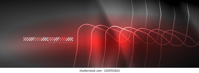 Glowing neon abstract lines, techno futuristic template, vector illustration