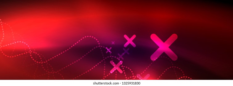 Glowing neon abstract lines, techno futuristic template, vector illustration