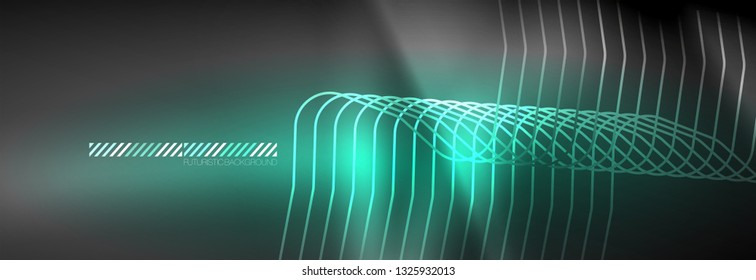 Líneas abstractas de neón brillante, plantilla tecno futurista, ilustración vectorial