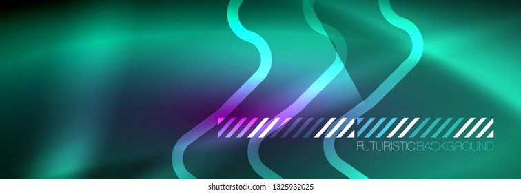 Glowing neon abstract lines, techno futuristic template, vector illustration