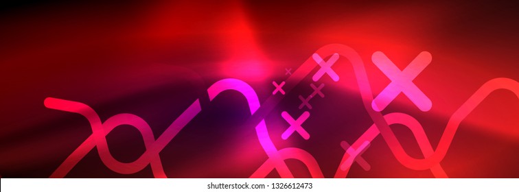 Glowing neon abstract lines, techno futuristic template, vector illustration