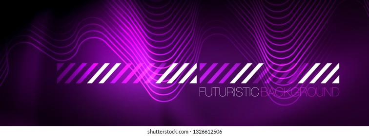 Líneas abstractas de neón brillante, plantilla tecno futurista, ilustración vectorial