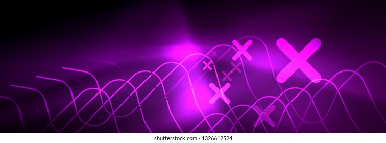 Glowing neon abstract lines, techno futuristic template, vector illustration
