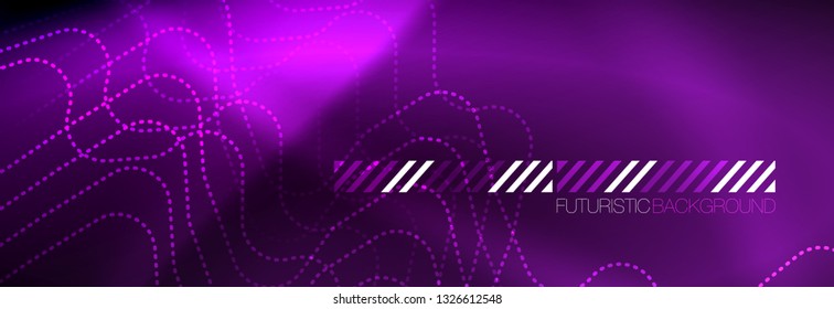 Líneas abstractas de neón brillante, plantilla tecno futurista, ilustración vectorial