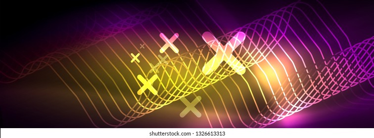 Líneas abstractas de neón brillante, plantilla tecno futurista, ilustración vectorial