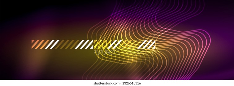 Glowing neon abstract lines, techno futuristic template, vector illustration