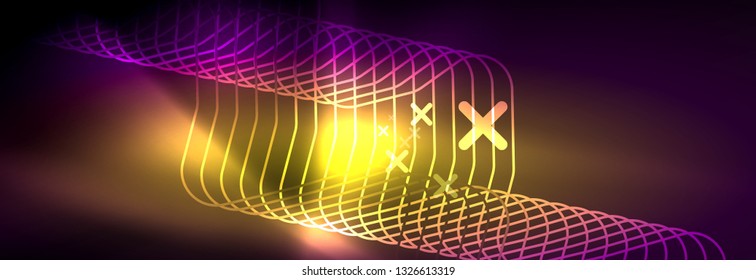 Glowing neon abstract lines, techno futuristic template, vector illustration