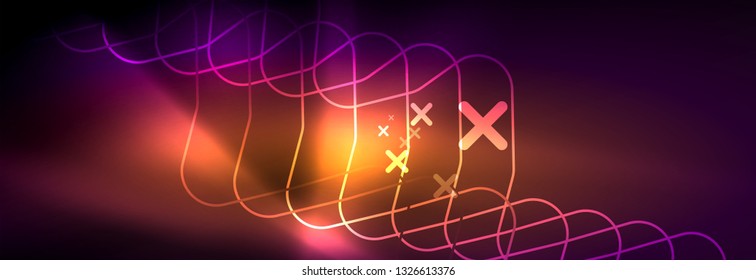 Líneas abstractas de neón brillante, plantilla tecno futurista, ilustración vectorial
