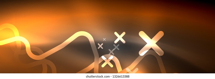 Glowing neon abstract lines, techno futuristic template, vector illustration