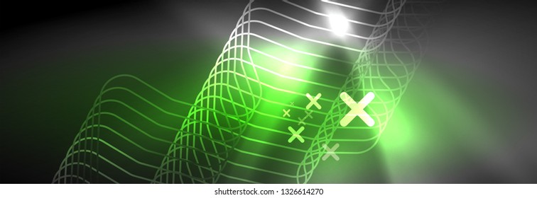 Glowing neon abstract lines, techno futuristic template, vector illustration