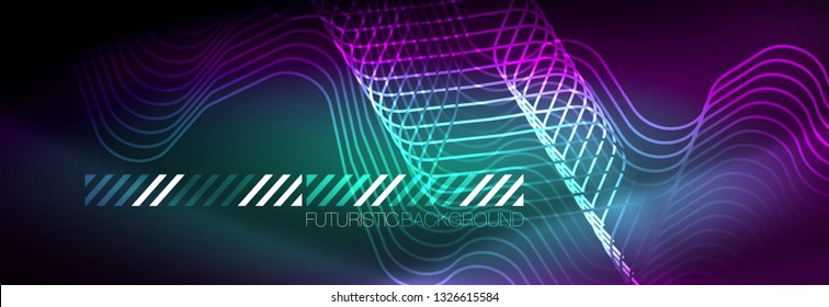 Glowing neon abstract lines, techno futuristic template, vector illustration