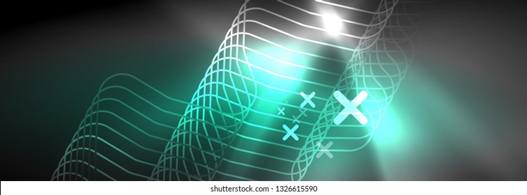 Leuchtende abstrakte Neon-Linien, techno-futuristische Vorlage, Vektorgrafik