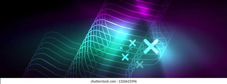 Líneas abstractas de neón brillante, plantilla tecno futurista, ilustración vectorial