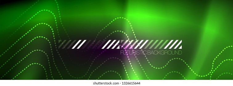 Glowing neon abstract lines, techno futuristic template, vector illustration