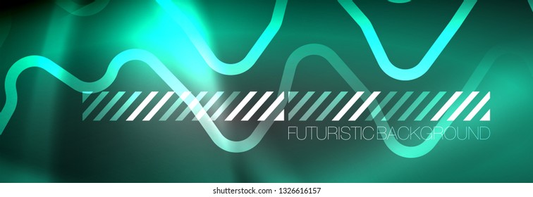 Glowing neon abstract lines, techno futuristic template, vector illustration