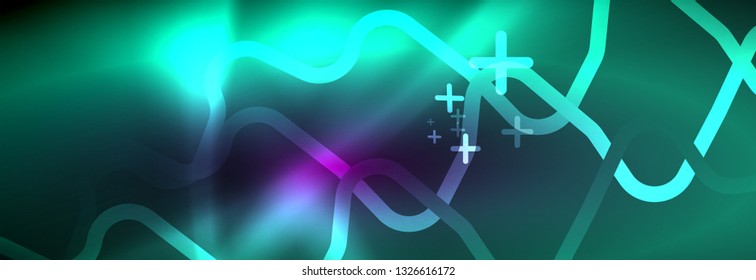 Leuchtende abstrakte Neon-Linien, techno-futuristische Vorlage, Vektorgrafik