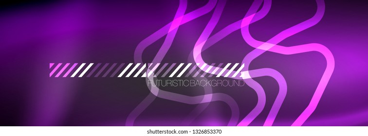 Glowing neon abstract lines, techno futuristic template, vector illustration