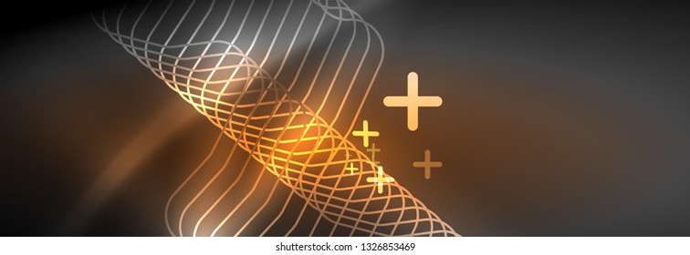 Glowing neon abstract lines, techno futuristic template, vector illustration