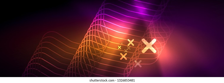 Glowing neon abstract lines, techno futuristic template, vector illustration
