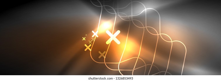 Glowing neon abstract lines, techno futuristic template, vector illustration