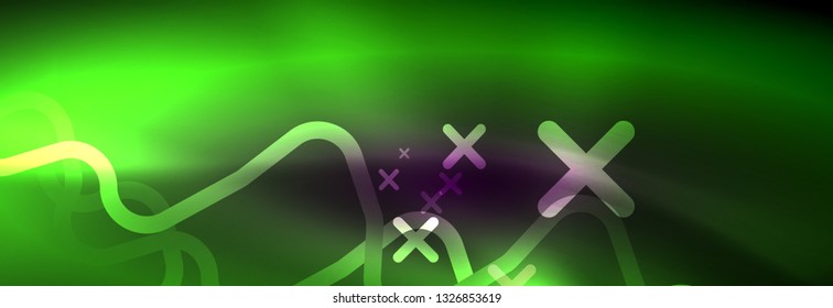 Líneas abstractas de neón brillante, plantilla tecno futurista, ilustración vectorial
