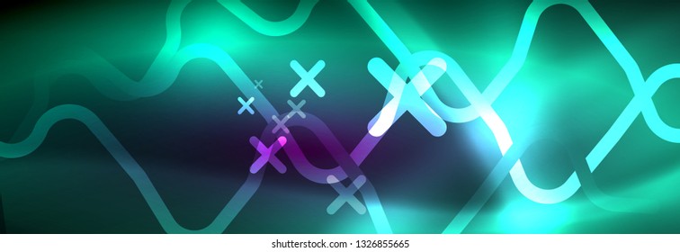 Leuchtende abstrakte Neon-Linien, techno-futuristische Vorlage, Vektorgrafik