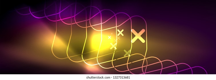 Líneas abstractas de neón brillante, plantilla tecno futurista, ilustración vectorial