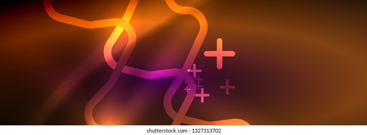 Glowing neon abstract lines, techno futuristic template, vector illustration
