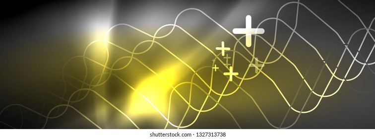 Glowing neon abstract lines, techno futuristic template, vector illustration