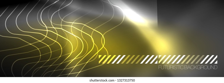 Glowing neon abstract lines, techno futuristic template, vector illustration