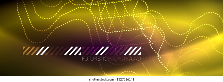 Glowing neon abstract lines, techno futuristic template, vector illustration
