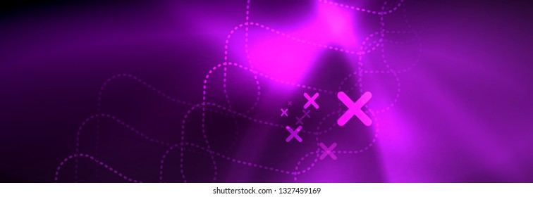Glowing neon abstract lines, techno futuristic template, vector illustration