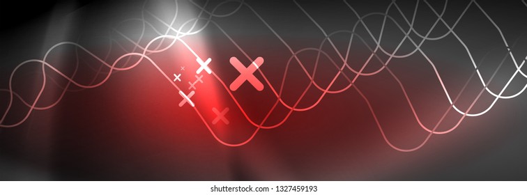 Glowing neon abstract lines, techno futuristic template, vector illustration