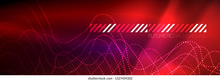 Glowing neon abstract lines, techno futuristic template, vector illustration