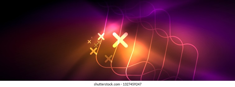 Glowing neon abstract lines, techno futuristic template, vector illustration