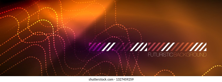Glowing neon abstract lines, techno futuristic template, vector illustration
