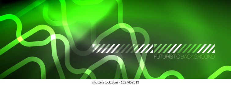 Glowing neon abstract lines, techno futuristic template, vector illustration