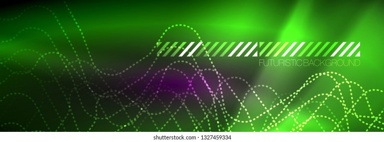 Glowing neon abstract lines, techno futuristic template, vector illustration