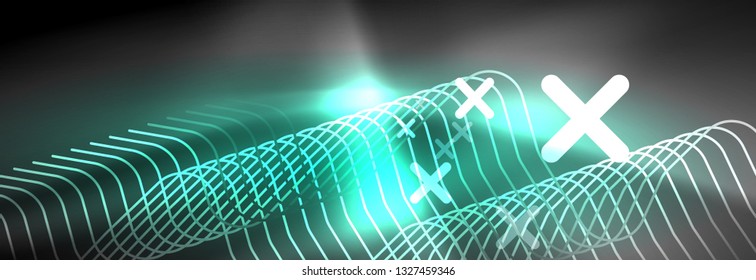 Glowing neon abstract lines, techno futuristic template, vector illustration